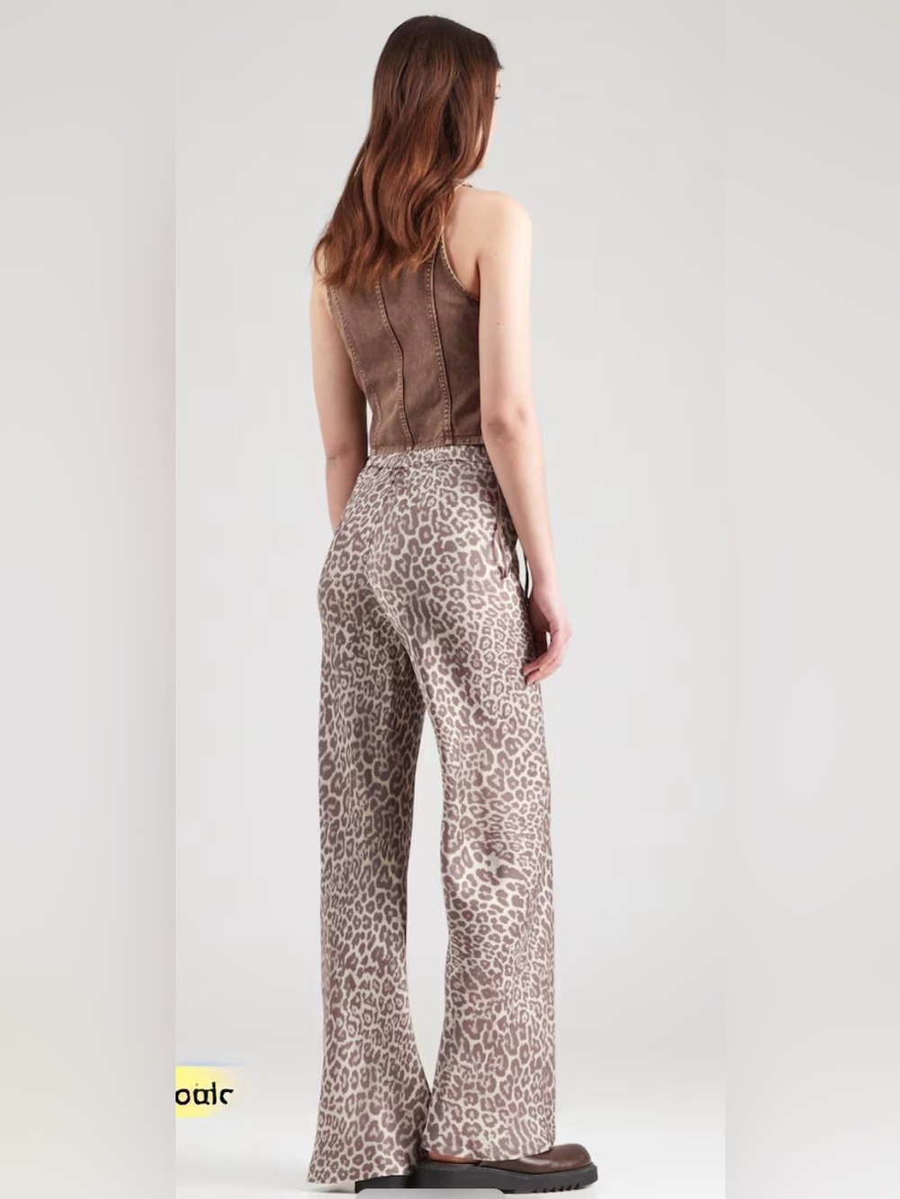 NWOT &Other Stories Leopard Pull On Satin Wide Leg Pants Taupe Beige US 10 - Picture 8 of 10